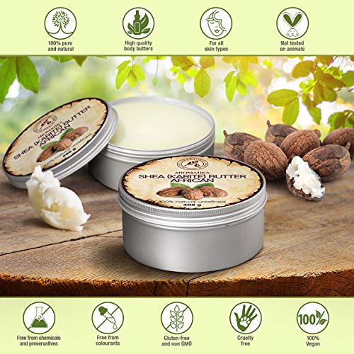 Manteca de Karité - 400g - Shea Butter Africana - Puro y Natural Butyrospermum Parkii - Óleo Corporal - Hidratante Corporal - Aceite para el Cabello - Piel - Uñas - Labios - Cuidado Facial