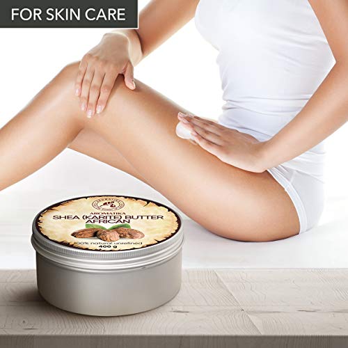 Manteca de Karité - 400g - Shea Butter Africana - Puro y Natural Butyrospermum Parkii - Óleo Corporal - Hidratante Corporal - Aceite para el Cabello - Piel - Uñas - Labios - Cuidado Facial