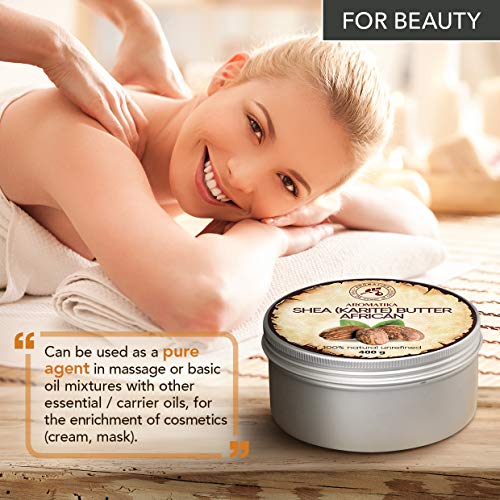 Manteca de Karité - 400g - Shea Butter Africana - Puro y Natural Butyrospermum Parkii - Óleo Corporal - Hidratante Corporal - Aceite para el Cabello - Piel - Uñas - Labios - Cuidado Facial