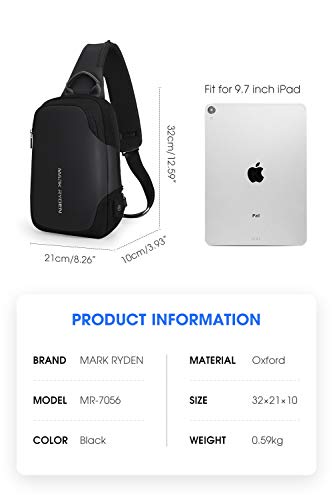 MARK RYDEN Bolso del bolso del pecho de la honda Anti-Theft para los hombres Bolso del hombro del viaje de Crossbody impermeable adaptado para 9.7"ipad …