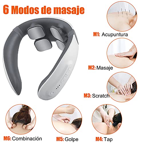 Masajeador de Cuello, 4D Masajeador Cervical Masajeador Electromagnético Inteligente con de Calefacción/18 Niveles Intensidad/6 Modos de Pulsación/Control Remoto para Hombres Mujeres