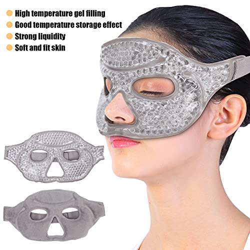 Mascarillas refrescantes, mascarilla refrescante para ojos, mascarilla reutilizable para ojos con perlas de gel, almohadillas refrescantes cubierta para ojos de media cara refrescante