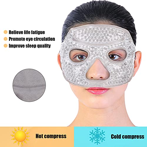 Mascarillas refrescantes, mascarilla refrescante para ojos, mascarilla reutilizable para ojos con perlas de gel, almohadillas refrescantes cubierta para ojos de media cara refrescante