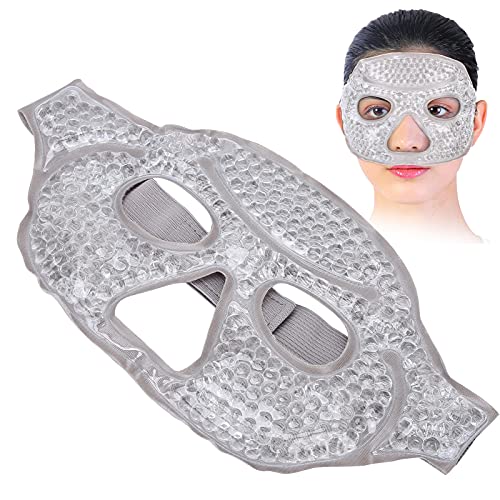 Mascarillas refrescantes, mascarilla refrescante para ojos, mascarilla reutilizable para ojos con perlas de gel, almohadillas refrescantes cubierta para ojos de media cara refrescante