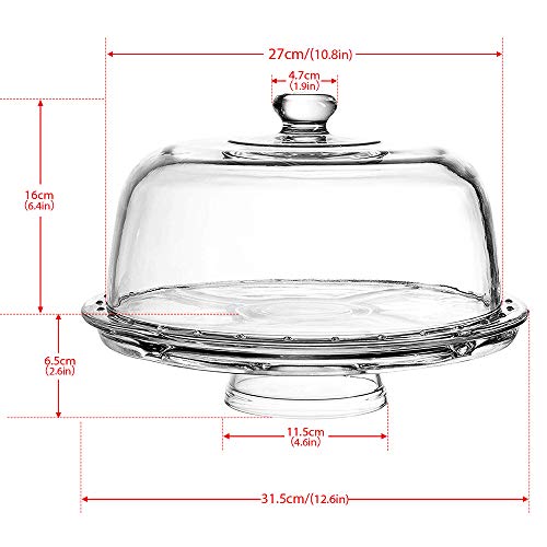 MASTERTOP Campana para Tartas Transparente con Bandeja Reversible Cúpula Plástico SAN para Pastelas Caja Redonda para Tartas con Tapa y Asa para Pasteles y Postres