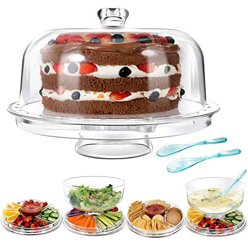 MASTERTOP Campana para Tartas Transparente con Bandeja Reversible Cúpula Plástico SAN para Pastelas Caja Redonda para Tartas con Tapa y Asa para Pasteles y Postres