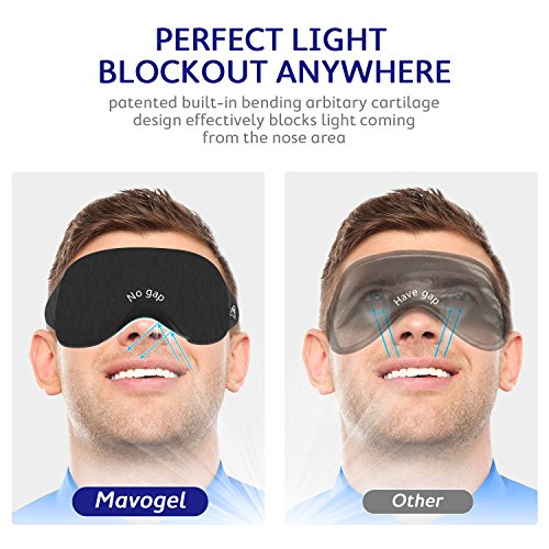 Mavogel - Antifaz para dormir de algodón con diseño actualizado que bloquea la luz, antifaz para dormir suave y cómodo para hombres y mujeres, incluye bolsa de viaje, color negro