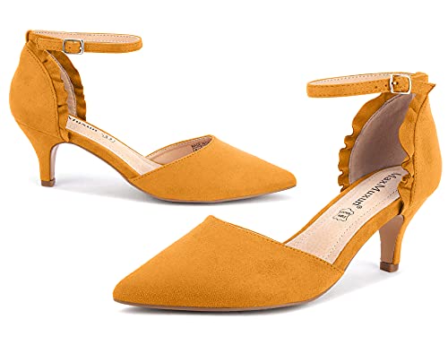 MaxMuxun Zapatos de Tacón de Aguja Amarillo Diseño Diario Modo para Fiesta con Correa del Tobillo Puntiagudo para Mujer Talla 40 EU