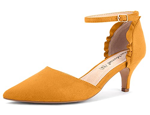 MaxMuxun Zapatos de Tacón de Aguja Amarillo Diseño Diario Modo para Fiesta con Correa del Tobillo Puntiagudo para Mujer Talla 40 EU