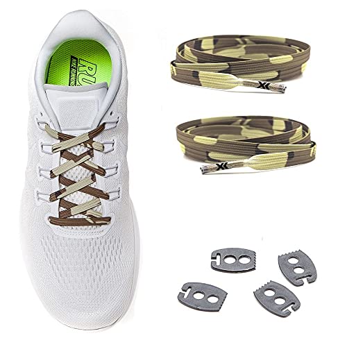 MAXX laces Cordones elásticos y planos, tensión ajustable para no tener que atar los zapatos, fáciles de usar, compatibles con todos los zapatos (Camo)