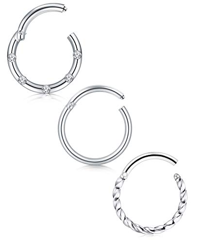 Mayhoop 18G=1.0 mm Anillo nariz septum Acero quirúrgico Plata 8 mm Segmento clicker Anillos Nariz Clicker Anillo Nariz Labio Cartílago Oreja Joyería de Piercing 3 piezas