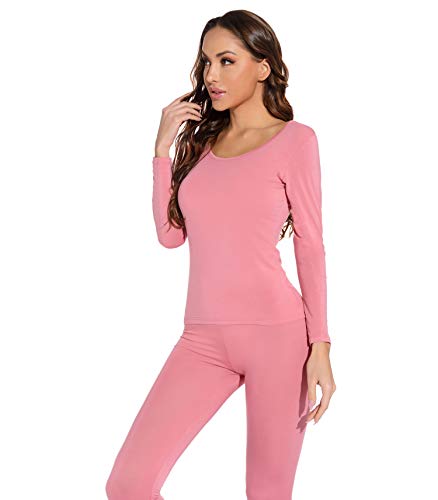 Mcilia Conjunto de Camiseta y Pantalones para Mujer de Ropa Interior Térmica Modal Ultradelgada con Cuello Redondo Peonía Small (EU 34 36 38)