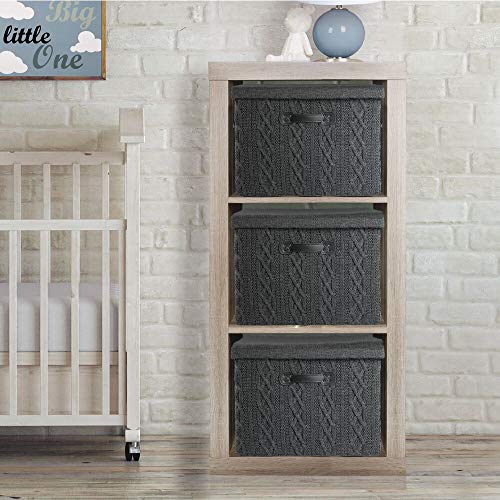 mDesign Caja organizadora mediana con tapa y asa – Organizador de armario apilable en poliéster con aspecto tricotado – Caja plegable para baño, dormitorio o habitación infantil – gris