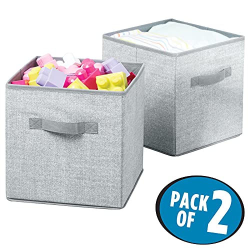 mDesign Juego de 2 Cajas para almacenar Juguetes – Cajas de Tela cuadradas para la habitación Infantil y el Dormitorio – Cestas de Juguetes con Asas Fabricadas con Polipropileno Transpirable – Gris