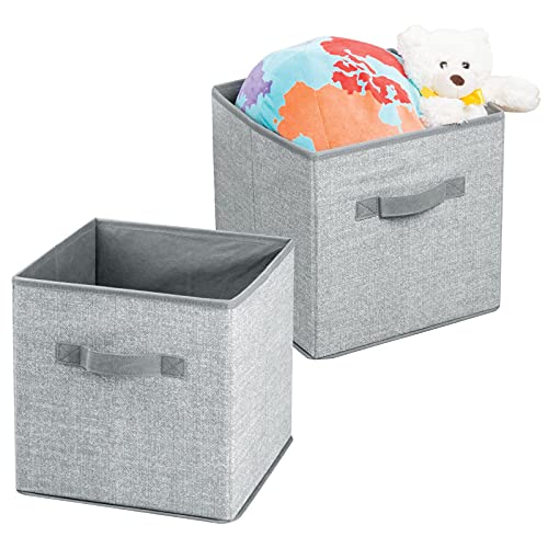 mDesign Juego de 2 Cajas para almacenar Juguetes – Cajas de Tela cuadradas para la habitación Infantil y el Dormitorio – Cestas de Juguetes con Asas Fabricadas con Polipropileno Transpirable – Gris