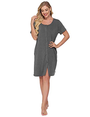 Meaneor Vestido de Maternidad Camisón de enfermería Mujeres Pijamas Superiores de Maternidad Ropa de Dormir Blusa Superior Top con Bufanda para Mujeres Embarazadas Gris XXL