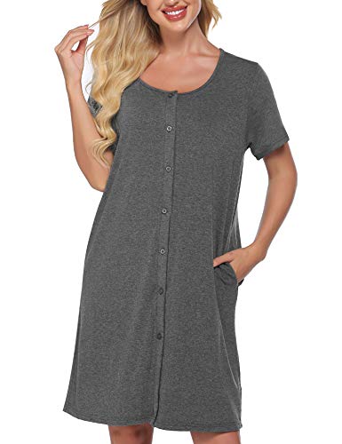 Meaneor Vestido de Maternidad Camisón de enfermería Mujeres Pijamas Superiores de Maternidad Ropa de Dormir Blusa Superior Top con Bufanda para Mujeres Embarazadas Gris XXL