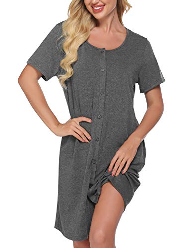 Meaneor Vestido de Maternidad Camisón de enfermería Mujeres Pijamas Superiores de Maternidad Ropa de Dormir Blusa Superior Top con Bufanda para Mujeres Embarazadas Gris XXL