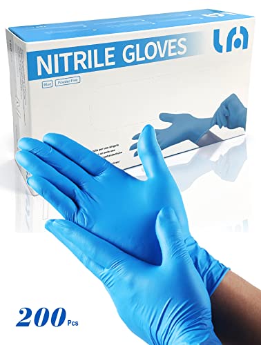 MED PACK Guantes de nitrilo desechables y desechables, 100 unidades, guantes de trabajo sin polvo, guantes desechables, sin látex, ideales para uso alimentario y estético, (azul, M)