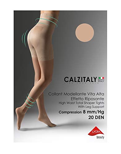 MEDIAS FINAS REDUCTORAS DE TALLE ALTO | PANTY CON COMPRESION MEDIA | NATURAL, NEGRO | 20 DEN | S, M, L, XL | CALCETERÍA ITALIANA | (L, NATURAL)