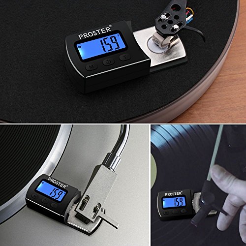 Medidor de Calibración de la Escala de la Aguja Digital de la Palanca 0.01g Retroiluminación Azul del LCD para el Phono del Tonearm- Negro Claro