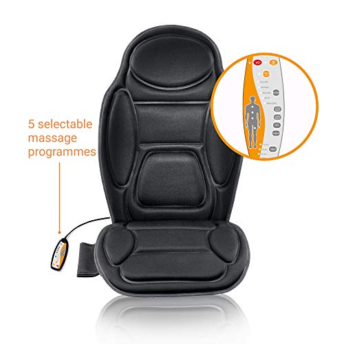 Medisana MCH Funda de asiento de masaje, funda de masaje con vibración, 5 programas, funda de asiento de coche para hombro, espalda, calefacción del asiento con función de calentamiento