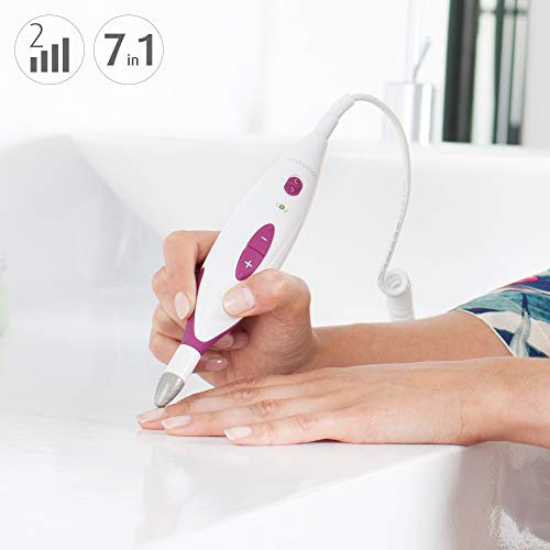 Medisana MP 815 - Aparato eléctrico de manicura y pedicura con 7 accesorios para el cuidado de las uñas, cutículas y callo, 2 niveles de velocidad