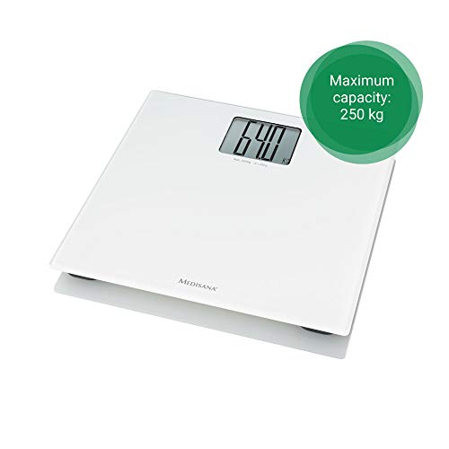 Medisana PS 470 digital XL báscula personal de hasta 250 kg, báscula de baño de vidrio templado de seguridad y desconexión automática