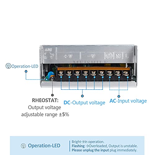 MEISHILE DC 12V 40A 480W Fuente Alimentacion Transformador Interruptor 110/220V AC to DC 12V 480 Watt Fuente de Alimentación Conmutada Convertidor De Voltaje