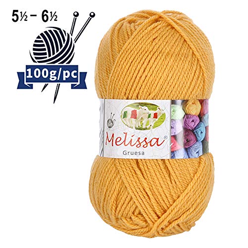 Melissa Hilo 100% Acrilico Ovillo de Lana (115m 100g * 1=50g * 2) Premium para DIY Tejer y Ganchillo, Certificado OEKO-TEX Standard 100,Agujas Talla 5(1/2)-6(1/2),Amarillo 1,Enviado desde Europa