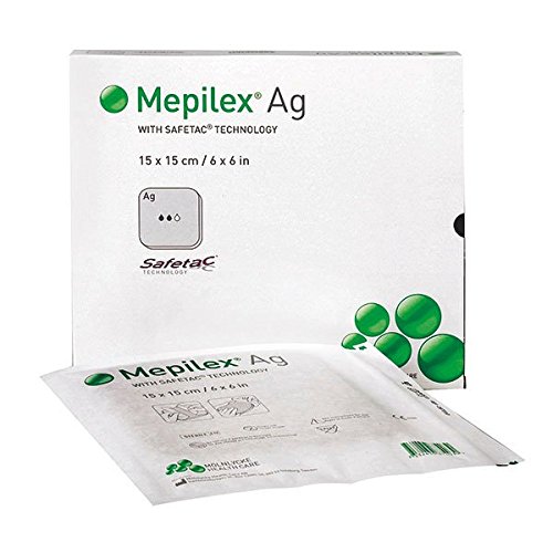 Mepilex Ag 287110 Ag - Apósito de espuma antimicrobiana de silicona sin bordes, 10 cm x 10 cm (paquete de 5)