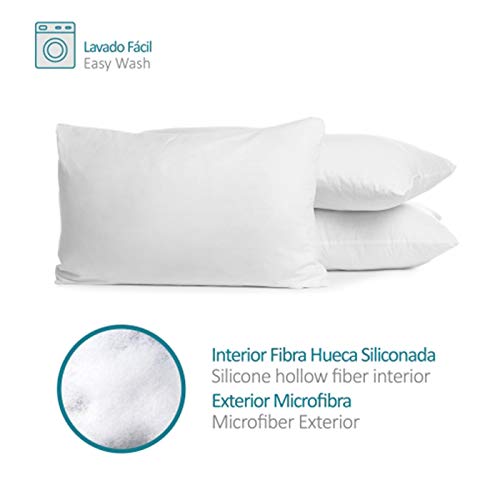 MERCURY TEXTIL - Almohada Fibra antialergico, Fibra Hueca siliconada de Alta recuperacion. El Tejido Exterior está Fabricado en Microfibra de última generación. (40 x 135 cm)