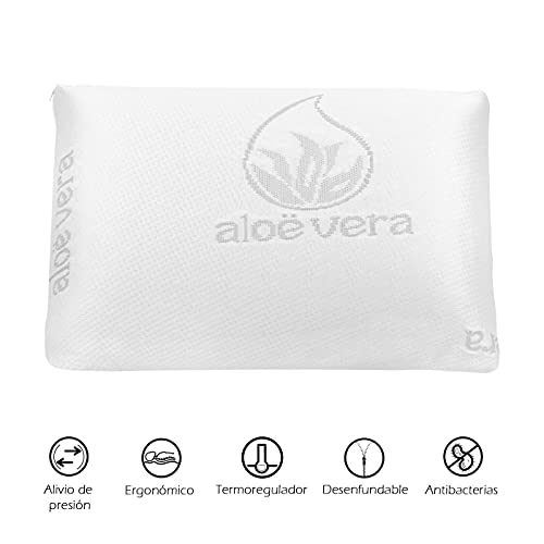 MERCURY TEXTIL - Almohada viscoelástica con Tejido de Aloe Vera, termoregulable adaptabilidad al Cuello de Alta recuperación. (Almohada Viaje)