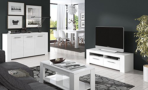 Mesa Centro con revistero, Mesa elevable, mesita Mueble Salon Comedor Acabado en Blanco Artik, Medidas: 102 cm (Largo) x 43/54 cm (Alto) x 50 cm (Fondo)