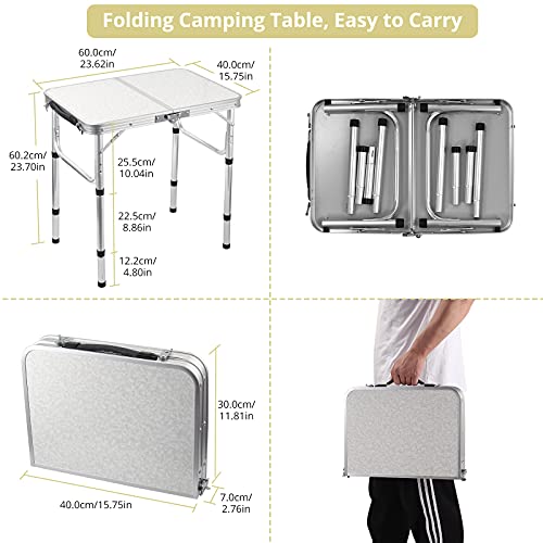 Mesa Plegable Camping, Anbte Mesa de Campamento Plegable Portátil 61x41x25.4/48/60 Ajustable Altura Aluminio Impermeable Resistente a la Oxidación para Exterior Interior Picnic Playa Patio Trasero