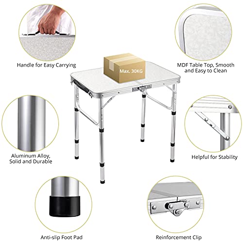 Mesa Plegable Camping, Anbte Mesa de Campamento Plegable Portátil 61x41x25.4/48/60 Ajustable Altura Aluminio Impermeable Resistente a la Oxidación para Exterior Interior Picnic Playa Patio Trasero