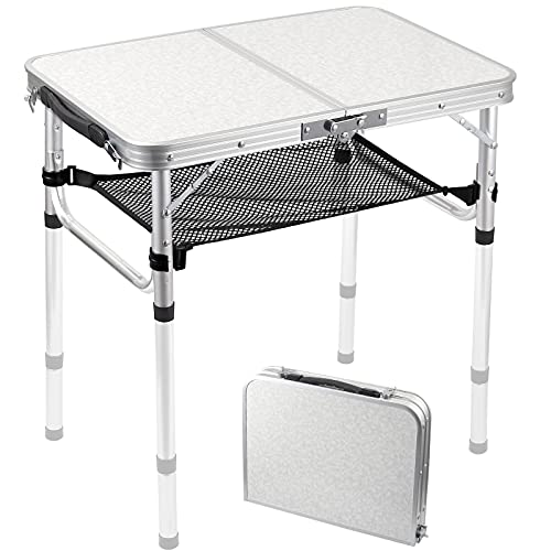 Mesa Plegable Camping, Anbte Mesa de Campamento Plegable Portátil 61x41x25.4/48/60 Ajustable Altura Aluminio Impermeable Resistente a la Oxidación para Exterior Interior Picnic Playa Patio Trasero