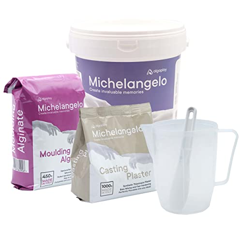 Michelangelo Kit L 2 Manos, para Crear una Escultura de Manos de Adultos o de niños con Familiares o Amigos. Incluye Jarra medidora de 1 litro y espátula de plástico para Mezclar. (Kit L 2 Manos)