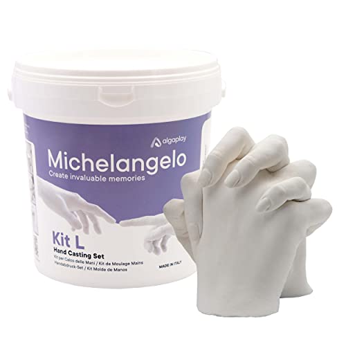 Michelangelo Kit L 2 Manos, para Crear una Escultura de Manos de Adultos o de niños con Familiares o Amigos. Incluye Jarra medidora de 1 litro y espátula de plástico para Mezclar. (Kit L 2 Manos)