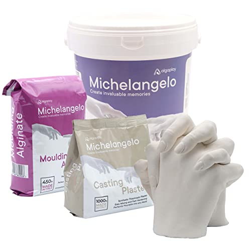 Michelangelo Kit L 2 Manos, para Crear una Escultura de Manos de Adultos o de niños con Familiares o Amigos. Incluye Jarra medidora de 1 litro y espátula de plástico para Mezclar. (Kit L 2 Manos)