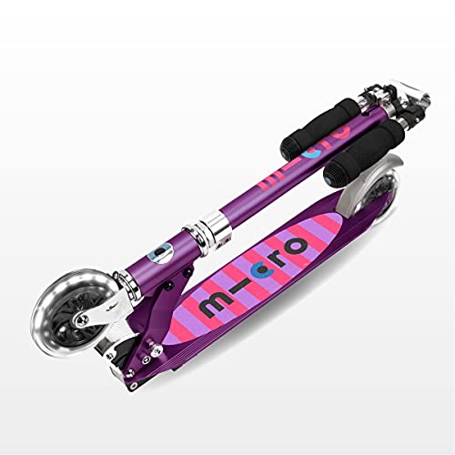 Micro® Sprite LED, Original Design, Patinete 2 Ruedas con iluminación LED Plegable, +6 Años, Peso 2,85kg, Carga Máx 100Kg, Aluminio, Plataforma Antideslizante, Rodamientos ABEC 9 (Morado)