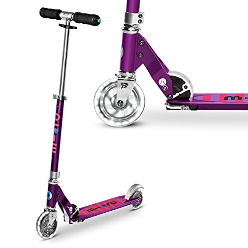 Micro® Sprite LED, Original Design, Patinete 2 Ruedas con iluminación LED Plegable, +6 Años, Peso 2,85kg, Carga Máx 100Kg, Aluminio, Plataforma Antideslizante, Rodamientos ABEC 9 (Morado)