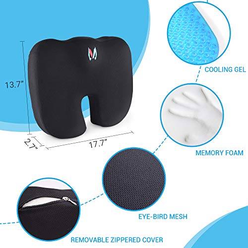 MICTUNING Cojín ortopédico con gel, espuma viscoelástica, cojín para coxis contra dolores de piernas – silla oficina asiento coche Apoyo lumbar alivio la ciática y el dolor espalda