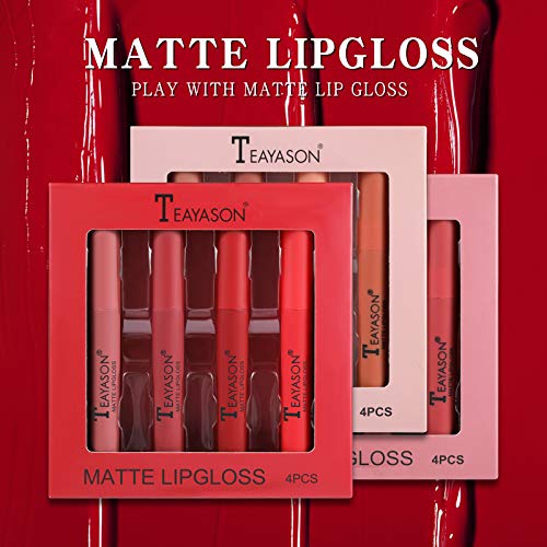 Mimore Mate Líquido Pintalabios Lápiz labial Conjunto 4 Traje Suave felpa mate impermeable Brillo de labios Duradero Copa antiadherente lápiz labial Kit de maquillaje Lip Glaze (A)