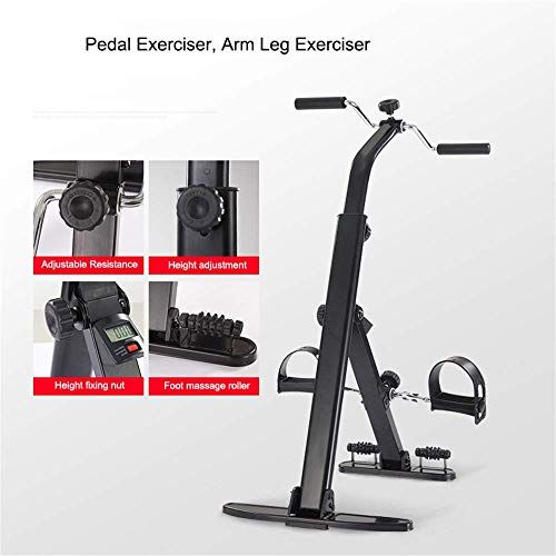 Mini bicicleta estática, ejercitador pedal ejercicios, ejercicios recuperación piernas, brazos y rodillas con monitor LCD y rodillo masaje pies, equipo rehabilitación resistencia ajustable personas