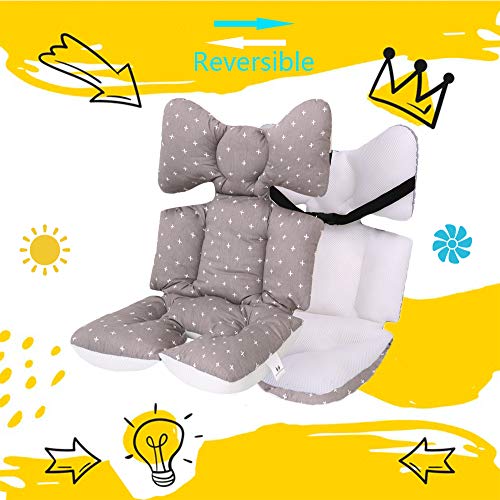 Miracle Baby Cojín Carro Bebe,Colchoneta Silla Paseo Universal,Colchoneta Silla Paseo Transpirable 100% Algodón,Colchoneta Silla Bebe Uso de Doble Cara para Bebe,70 * 38cm，Cruz gris