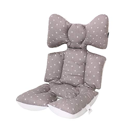 Miracle Baby Cojín Carro Bebe,Colchoneta Silla Paseo Universal,Colchoneta Silla Paseo Transpirable 100% Algodón,Colchoneta Silla Bebe Uso de Doble Cara para Bebe,70 * 38cm，Cruz gris