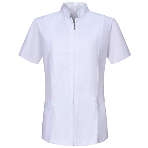 MISEMIYA - Casaca Mujer Cierre Cremallera Manga Corta Uniforme Doctora Uniforme Laboral Veterinaria SANITAWRIOS Farmacia LABORATOR- Ref.829 - XS, Blanco