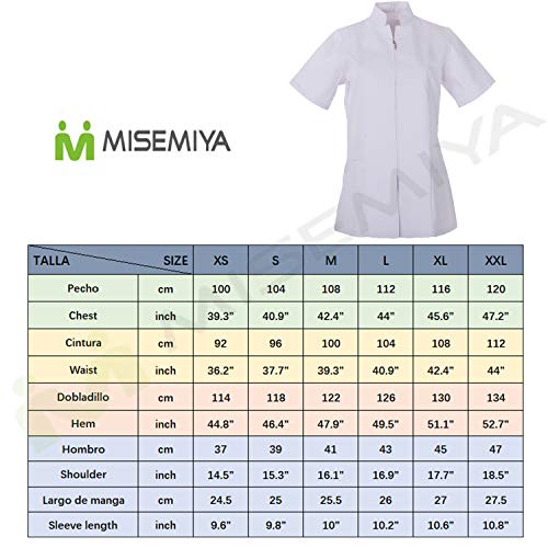 MISEMIYA - Casaca Mujer Cierre Cremallera Manga Corta Uniforme Doctora Uniforme Laboral Veterinaria SANITAWRIOS Farmacia LABORATOR- Ref.829 - XS, Blanco