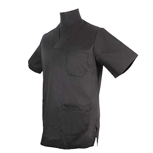 MISEMIYA - Casaca Unisex Cuello Pico Mangas Cortas Uniforme Laboral CLINICA Hospital Limpieza Veterinaria SANIDAD Médico Enferme - Ref.817 - L, Negro